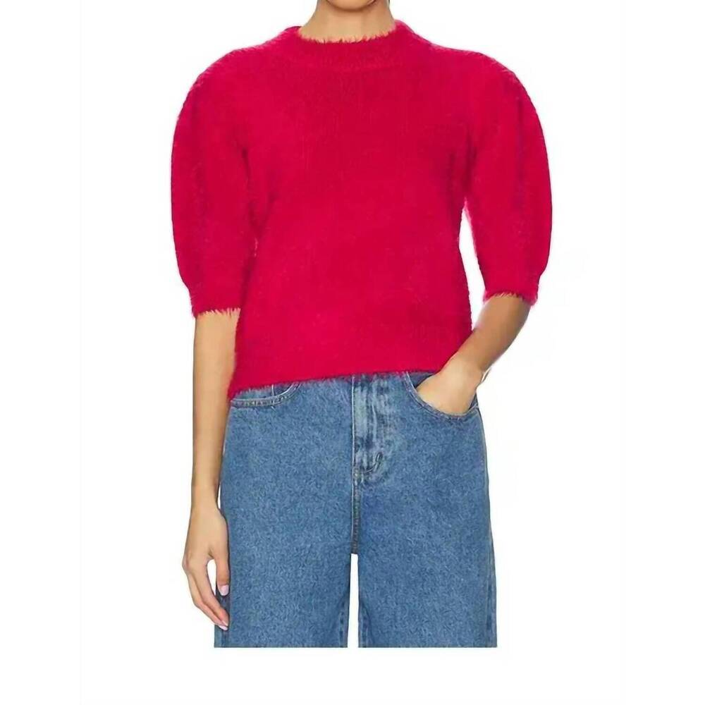 NEW BOBI mock neck puff sleeve sweater top in red